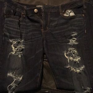 American Eagle Dark Rinse Destroyed Jeggings